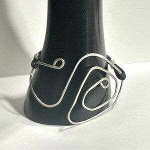 Avante Garde Abstract Silver Twisted Wire Artisan Made Bracelet Black Band Boho
